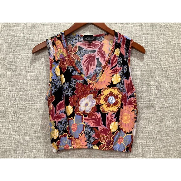 Rachel Zoe Tops - RACHEL ZOE Sleeveless Floral Crop Top Blouse sz M Elastic Hem Multicolor